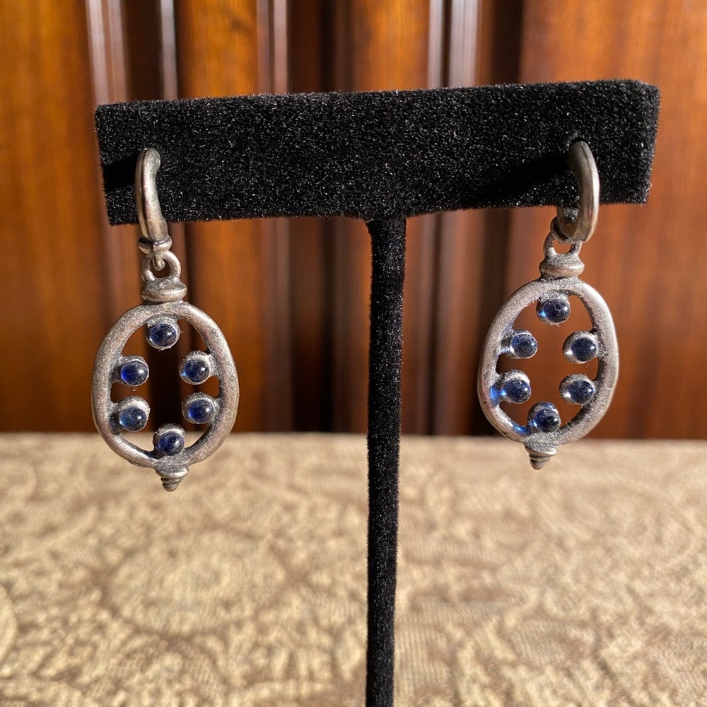 Women Blue Gemstone Pierced Earrings